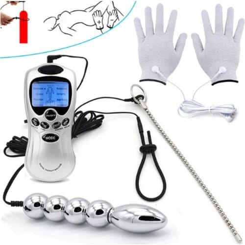 Electric Shock Pulse Anal Plugs Penis Plug Male Masturbator Sex Gloves Electro Stimulation Bead Massage Cock Ring,Adult Sex Toys
