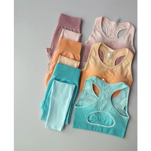 2pcs Seamless Yoga Set Women Push Up Legging Fitness Sportswear Gym Sport Bras Push-up Strappy Sports Top Set Sports Suits