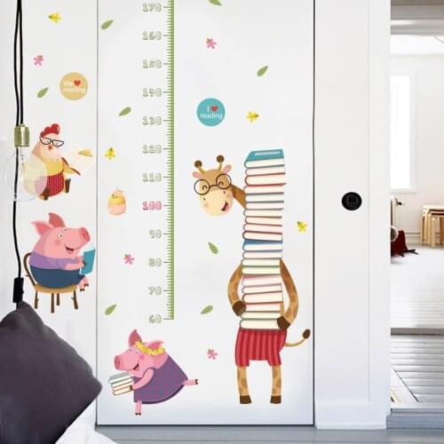 Large Fun Giraffe Piglet Chick Height Sticker for Childrens Room Kindergarten Decoration Bedroom Room Chart Ruler Sticker Mural
