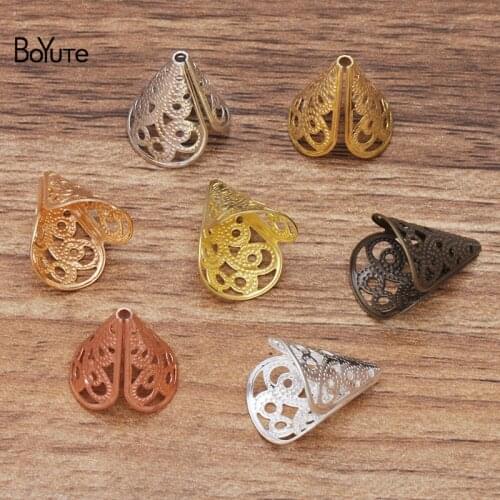 BoYuTe Wholesale (200 Pieces/Lot) 7 Colors Metal Brass Stamping 9*17MM Filigree Bead Caps DIY Jewelry Findings