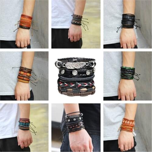New Handmade Goth Bracelet set Femme Black Color Punk Stle Leather Charm Bracelet For Women Jewelry Men Wristband pulseras mujer