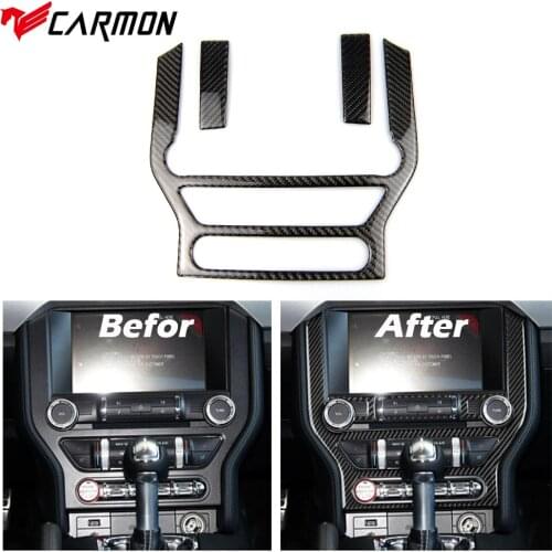 Carmon Carbon Fiber Car Console Frame Stickers For Ford Mustang 2015-2019 Car Center Control Panel AC CD Covers Car Styling