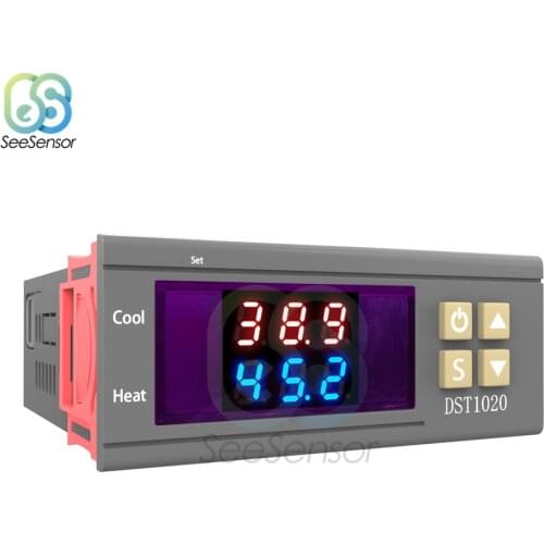 DST1020 12V 24V 110V 220V Dual Display Digital Thermostat Temperature Controller Waterproof DS18B20 Sensor Probe Heating Cooling