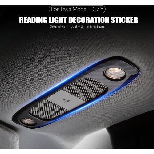 For Tesla Model 3 Y 2021 Car Front and Rear Reading Lights Frame ABS Carbon Fiber Sticker Interior Decorative
