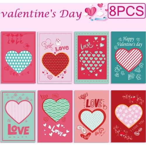 8pc Valentines Day Heart Card Small Envelope Gift Card Romantic Letter Love Happy Valentines Day Wedding Invitation