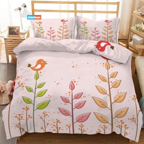 3 Pcs Luxury Duvet Cover Set Fashion Cartoon Bird Bedding Sets Comforter Duvet Cover Pillowcase Home Textiles