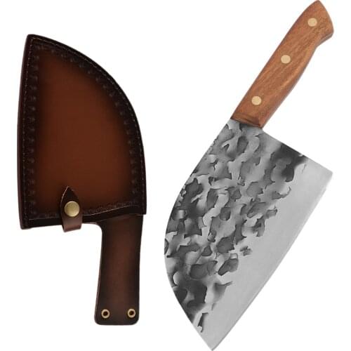 Cleaver Butcher Forged Stainless Steel 7'' INCH Chopping Knife Cover Leather Plastic Bone Cutter Gift Box Slaughtering Tools