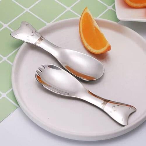Creative Spoon Fork Stainless Steel посуда Cartoon Cat Head Dessert Ice Cream Spoons Integral Childrens Tableware Forks