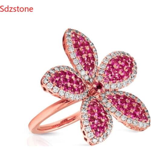 Fashion Red CZ Daisy Flowers Crystal Finger Wedding Rings For Women Rose Gold Zircon Glamour Ring Jewelry Girl Gift Bijoux