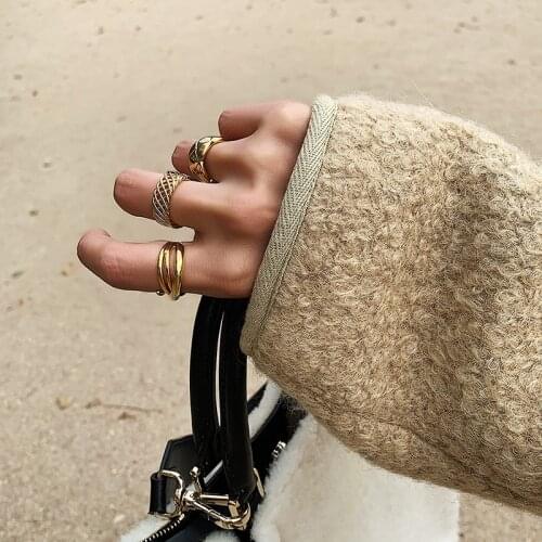 Fashion Gold Olor Stripe Opening Adjustable Rings for Women Girls Moisture Temperament Exquisite Ring Jewelry Gifts Wholesale