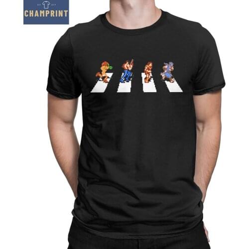 8-Bit Road Contra Mens T Shirt Retro Video Game Casual Tees Short Sleeve Round Collar T-Shirt 100% Cotton Gift Idea Clothing