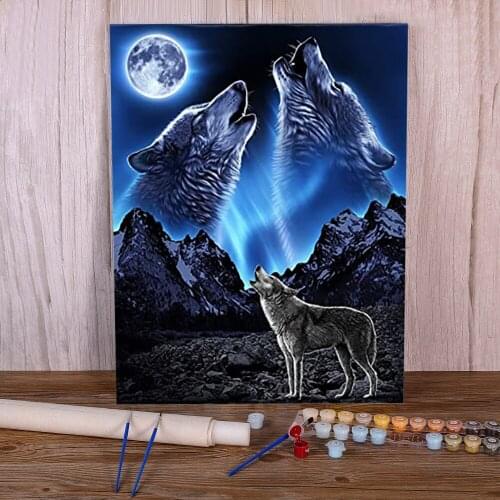 Moon And Wolf Painting By Numbers Kit Acrylic Paints 40*50 Painting On Canvas Home Decor For Adults Wall Handiwork