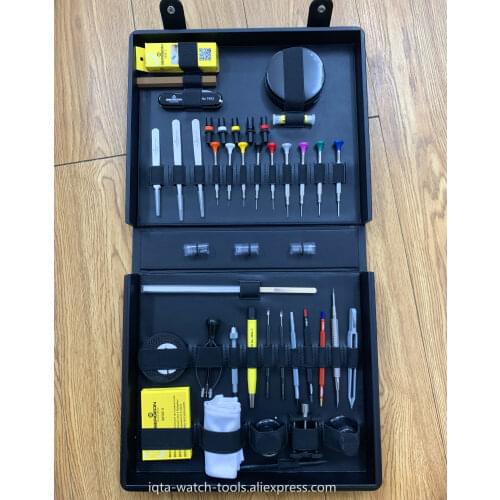 Tools kit for watchmaking after-sale service Very carefully made leather case contents 42 specialized tools and accessories