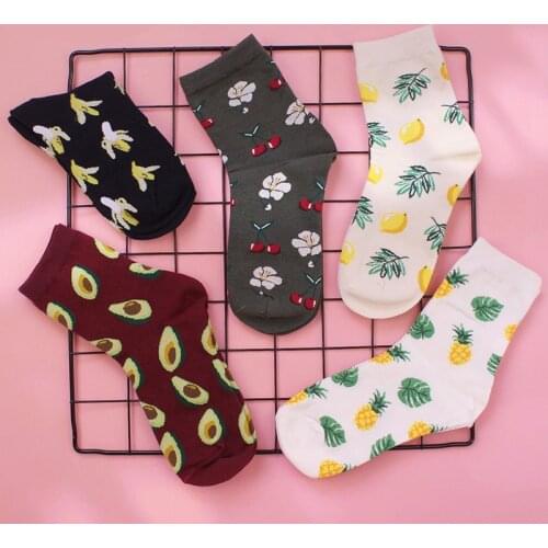 Fresh Fruits Socks Lemon Avocado Pineapple Cherry Blueberry Banana Funny Cotton Socks Women Winter Men Unisex Happy Socks Female
