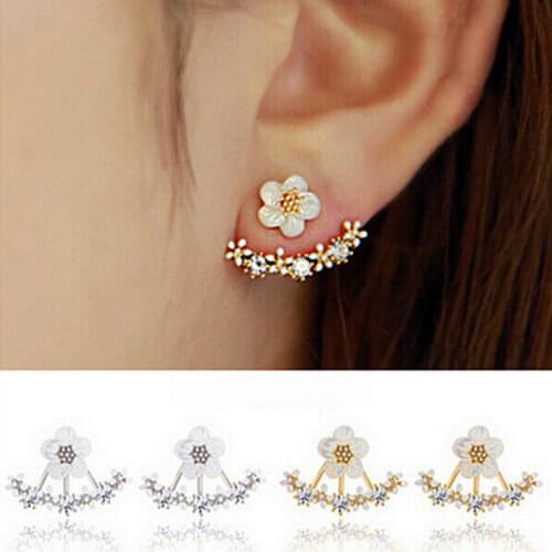 New Fashion Jewelry Beautiful Cherry Blossoms Flower Stud Earrings for Women Crystal Small Daisy Flower Earrings Female
