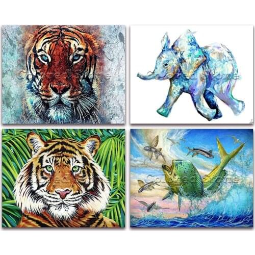 5D Full Square Diamond painting embroidery Cross stitch Animals Tiger elephant fish 3D DIY Round Drill Drawing mosaic 288