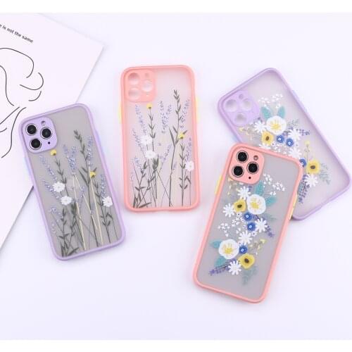 Flower Camera Protection Shockproof Bumper Phone Case For iPhone 11 12 Pro Max XR XS Max X 8 7 Plus Matte Hard Transparent Cover