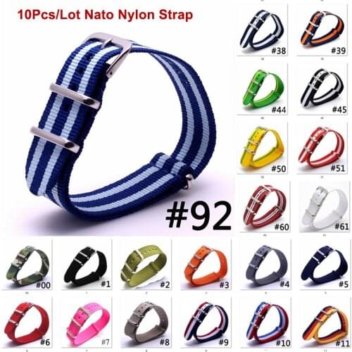 10Pcs/Lot Nato Nylon Watchband 18mm 20mm 22mm Woven Fabric Strap Substitute DW Strap Silver Buckle Belt Black 18mm Wristband