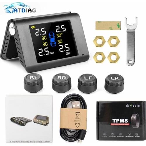 Car TPMS Solar Power USB TPMS Car Tire Pressure Monitoring System LCD 4 External / Internal Sensors for SUV Temperature Warning