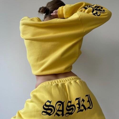 New Hip Hop Letter Graphic Tracksuits Oversized Sweatshirt High Waisted Long Pants Outfits 2021 Autumn Winter Fashion Streetwear