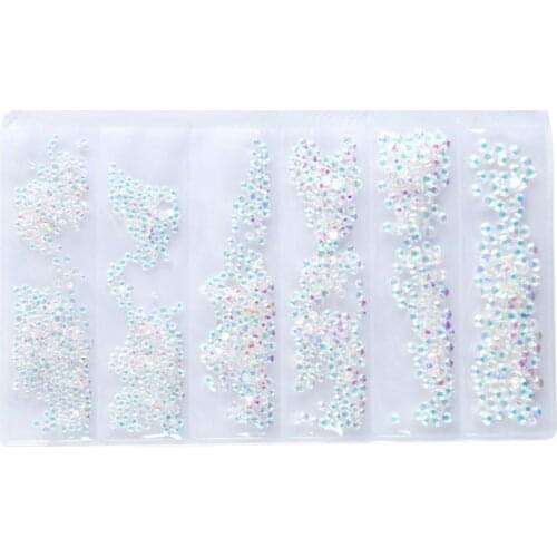 1 Pack 6 Grids AB Colorful 3d Glass Flatback Rhinestones for Nails Design Gems Crystal Strass Diamond Stones Nail Art Decoration