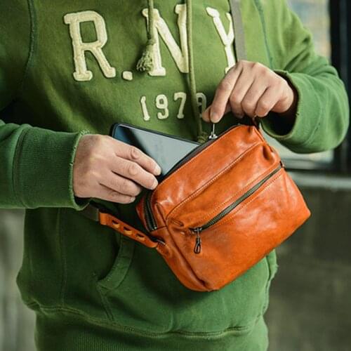 Handmade first layer cowhide shoulder bag mens retro leather Japanese street casual messenger bag men