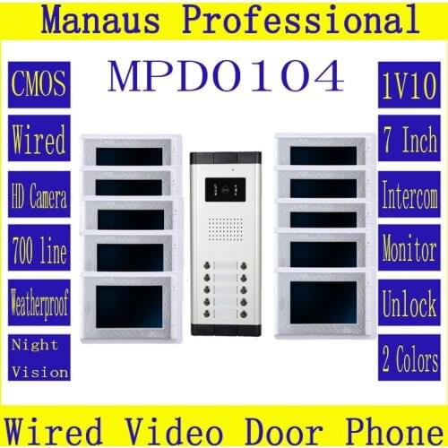 High Quality Professional Smart Home 7 inch Display 1V10 Video Intercom Phone,One to Ten Video Doorphone Kit Configuration D104b