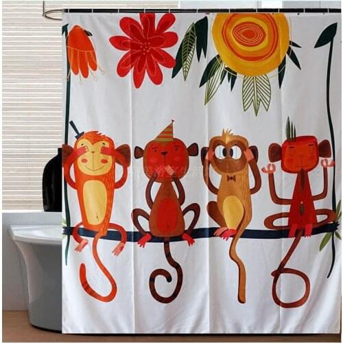 Animal Cartoon Monkey Bathroom Shower Curtain gift for kids decor creative lucky monkey curtains