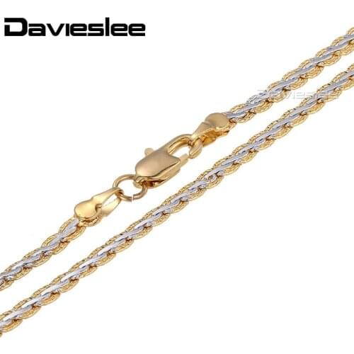 6pcs/lot) 3/4mm Yellow White Gold Filled Womens Mens Chain Unisex Hammered Braided Wheat Link Wholesale Jewelry Gift LLGN328