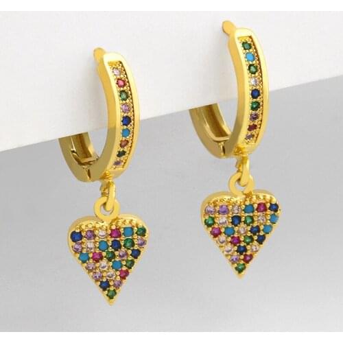Rainbow Heart Drop Earrings For Women Small Multicolor Huggies Dangle Earrings CZ Cubic Zirconia Statement Jewelry Gifts ersu76
