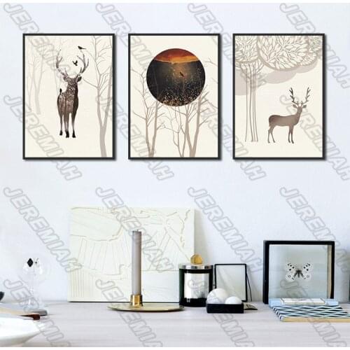 Animal Canvas Painting Art Fawn and The Moon Classic Poster Modern Home Decoration