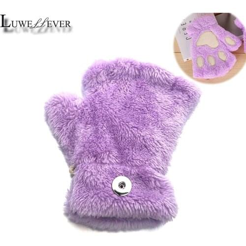 Cat Paw Winter Fingerless Gloves 021 Fit 18mm Snap Button Accessories Charms Jewelry For Women Teenagers Girl Christmas Gift
