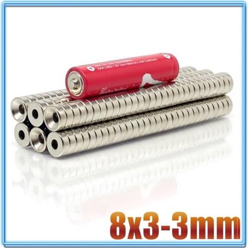 10/20/50/100/500Pcs Neodymium Magnet 8x3 Hole 3 N35 NdFeB Round Super Powerful Strong Permanent Magnetic imanes Disc 8*3 Hole3