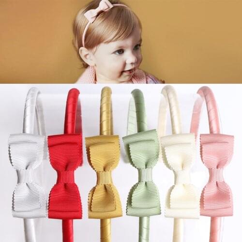 10pcs/lot Two Layer Grosgrain Bow Hairbands Pink Red Mustard Girls Hair Bow Hard Headband School Girl Head Wear