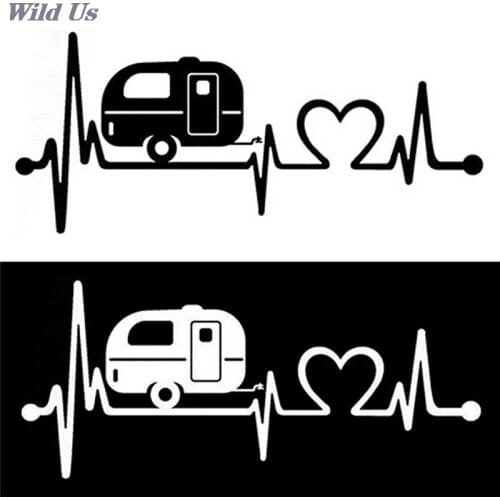 195*84mm Camper Travel Hiker Camper Heartbeat Vinyl Car Door Sticker Decoration