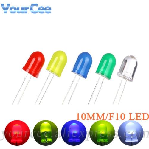 100pcs LED Diode 10MM F10 LED Kit Green Blue White Red Yellow DIY Eelectronic Components Light Emitting Diode