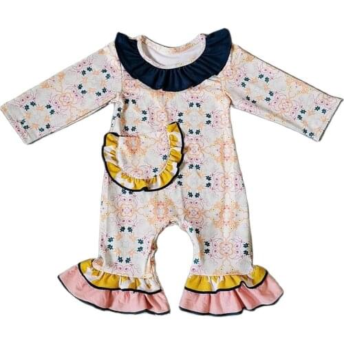 2020 spring flowers patern colorful Girls romper with buttons Hot Sale New style jumpsuit for present