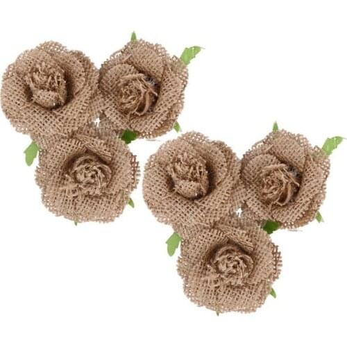 5pcs Burlap Roses Fabric Flowers for Headbands Hair Accessory DIY Crafts/Wedding Party Decoration/Scrapbooking Embellishments