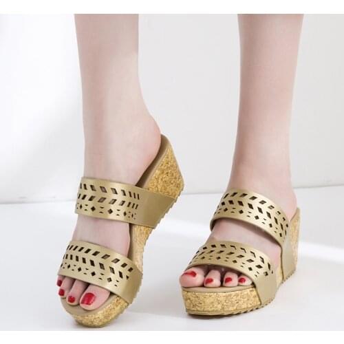 BaoYaFang 2019 New Arrive Woman Summer Slippers Wedges fashion shoes women 6cm platform shoes woman Party slipper for outside