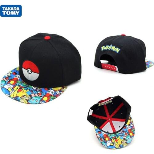 Taraka Tomy Pokemon Xiaozhi Hip-hop Baseball Cap Adjustable Cartoon Pikachu Sunshade Flat Brim Hat Cosplay Couple Birthday Gift
