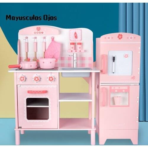New Wooden Simulation Play House Large Kitchen Refrigerator Educational Toy Children Kindergarten Cooking