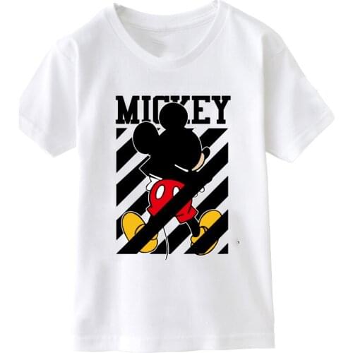 Disney Mickey Tide Brand white T-shirt Girls Cartoon Mickey Loose Large Size Kids Cotton Short-sleeve Bottoming Shirt Boys Tops