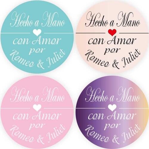 DouxArt 100 Pieces Stickers Personalized Hecho a Mano con Amor, 4cm Colorful Labels Seals for Wedding Favors Communion Baptism