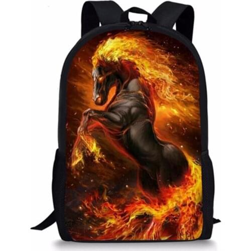 Cool Fire Horse School Bags Student Crazy Horse Book Bag Boys Girls School Backpack Travel Shoulder Bag Fashion Mochila Escolar