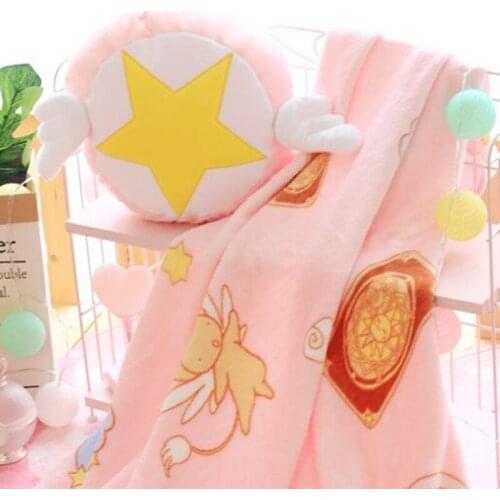 Cute Anime Card Captor Sakura Plush Doll Sofa Bedding Pillow Pink Soft Blanket Throw Rug Pink Kawaii Cartoon Stuffed Toys Gifts