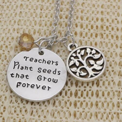 Fashion gift Necklace tree teachers plant seeds that grow forever crystal Alloy Necklace Chains Jewerly For Women N2035
