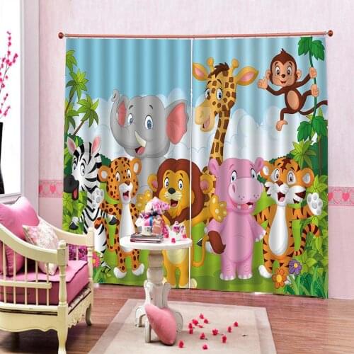Cartoon Zoo Shower Curtain For Childrens room Decor Custom Multi-size Blackout Luxury stereoscopic Curtains