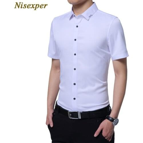 2019 New Men Dress Shirts Man Fashion Short Sleeve Slim Fit Good Quality Solid Male Social Shirt Plus Size 5XL