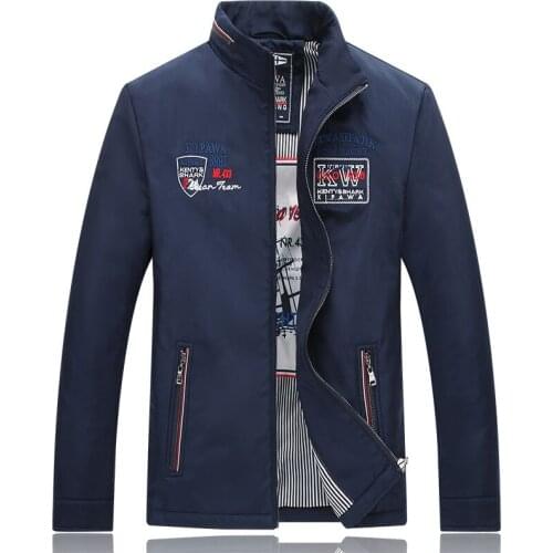 Kenty Shark Brand Mens Jackets Autumn Coat Fshion Embroidery Stand Collar Cotton Liner Windproof Bomber Jacket Men 4XL