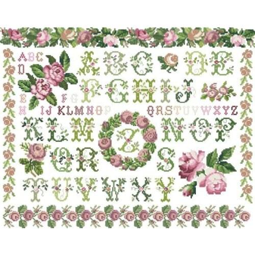 14/16/18/27/28 Top Quality lovely beautiful counted cross stitch kit rose peony wreath flower alphabet lit ABC
